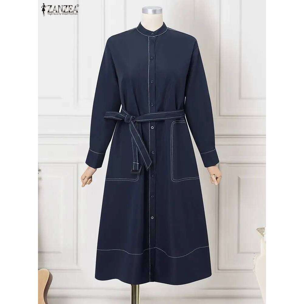 ZANZEA Fashion Shirt Dresses Women Elegant Streetwear Office Lady Midi Vestidos Belted Casual Autumn Long Sleeve Party Robe XJ260225