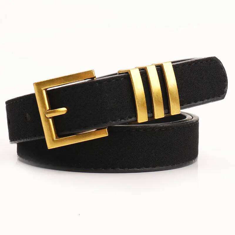 Gothic Retro Suede Pu Leather Women's Belt Fashion Casual Simple Dress Jeans Accessories Girdle Gold Pin Clasp Black Waistband Y260225