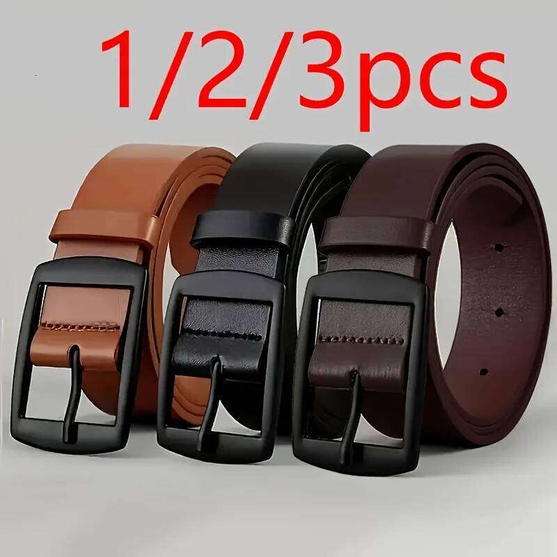Men's Classic Leather Belts, 1/2/3 Pcs Set Casual Formal Waist with Alloy Buckle, Fashionable Versatile Belts for Daily Y260225