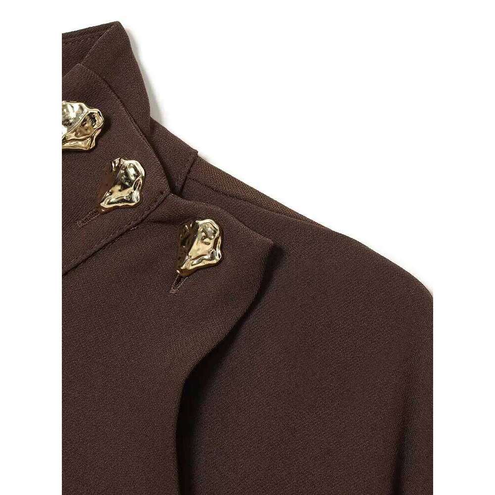 European and American style winter new women's fashion trendy simple stand-up collar short-sleeved midi dress with belt XJ260225