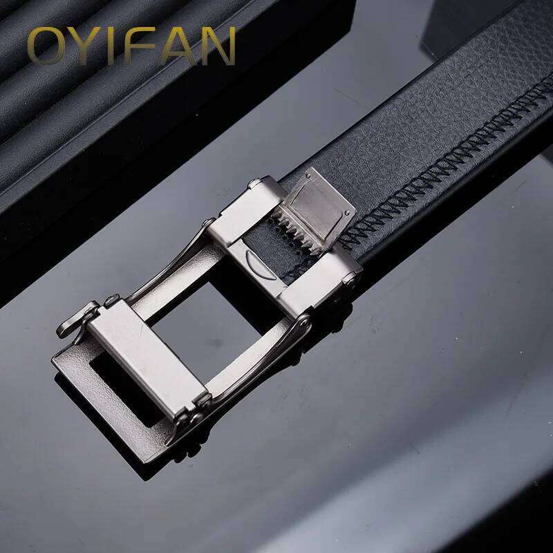 Fashion Designer 110-130cm Alloy Automatic Buckle Ratchet Men's Genuine Leather Belt Y260225
