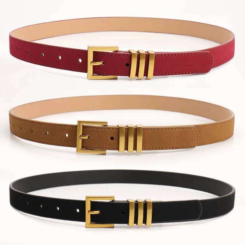 Gothic Retro Suede Pu Leather Women's Belt Fashion Casual Simple Dress Jeans Accessories Girdle Gold Pin Clasp Black Waistband Y260225