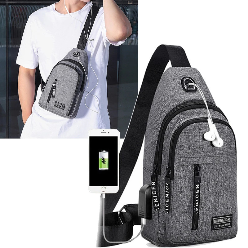 Travel Mens Handbags USB Chest Bag Messenger Crossbody Bags Water-Proof Shoulder Bag Diagonal Package Sports Back Pack 260305