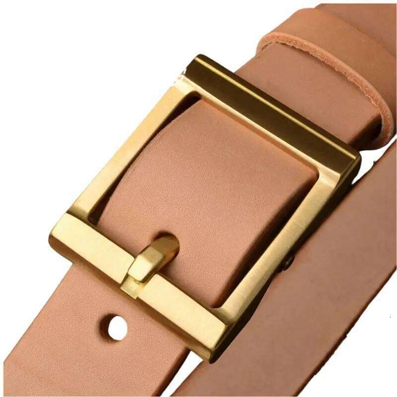 5.0-5.5mm Thick Vegetable Tanned Belt Men's Pin Buckle, Italian Natural Leather Genuine Cowhide Y260225