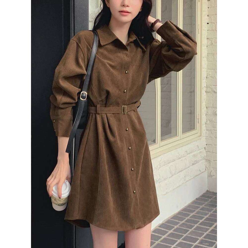 French Elegant Mini Women Long Sleeve Button Bandage Office Lady Dresses Vintage Solid Simple A Line Spring Autumn Dress XJ260225