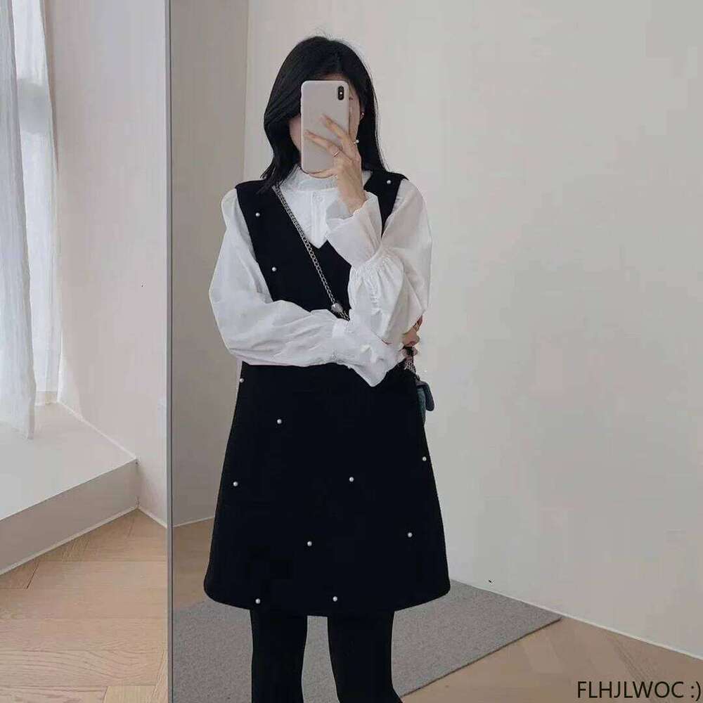 Autumn Winter Basic Shirt Dresses Outfits Cute Girls Women Fashion French Design Japan Style Sleeveless Little Black Dress XJ260225