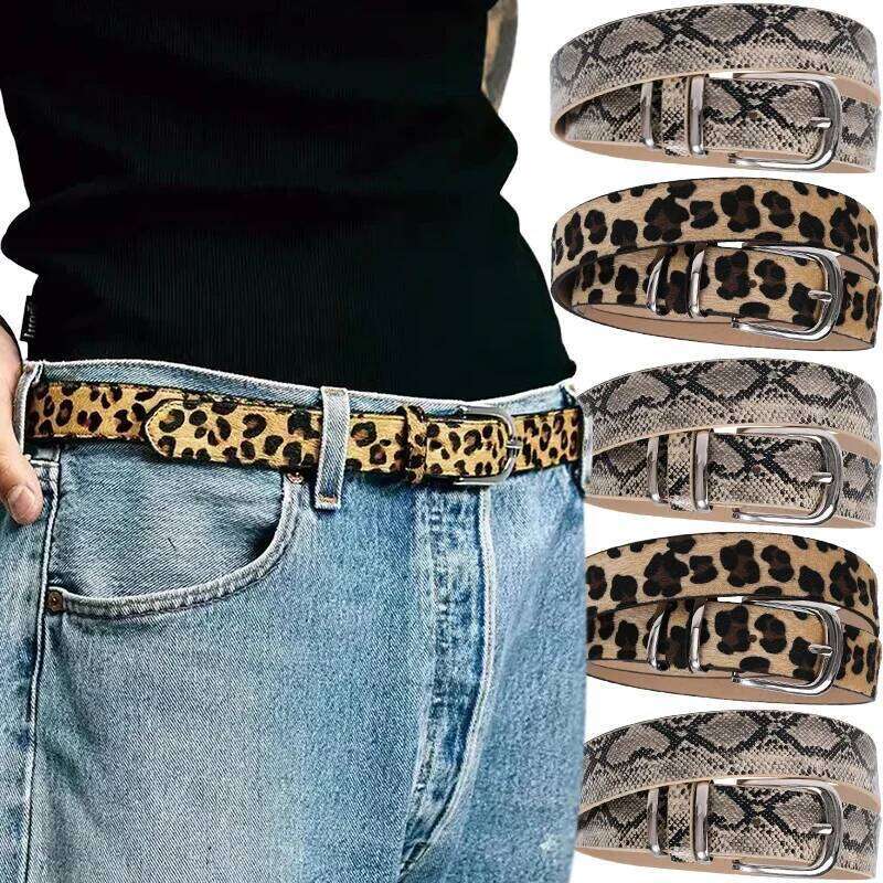 Y2K Leopard Print Snake Skin Pattern PU Leather Belts Jeans Pin Buckle Closure Waistband Men Women Adjustable Cool Belt Y260225