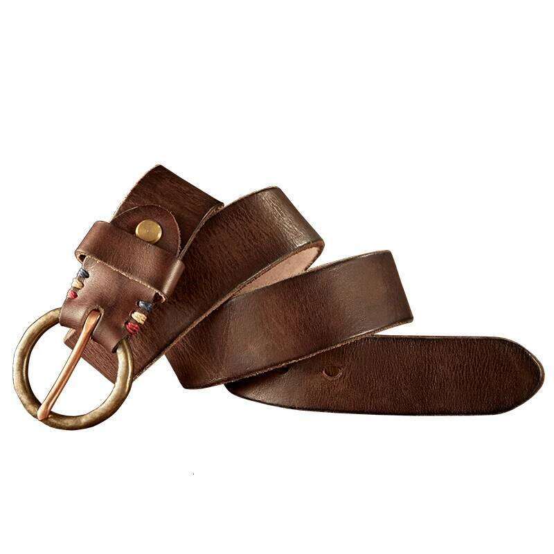 Handmade Vintage Full Grain Cowhide Pants Belt For Men Copper Pin Buckle Casual Genuine Leather Waist Strap Accessories Y260225