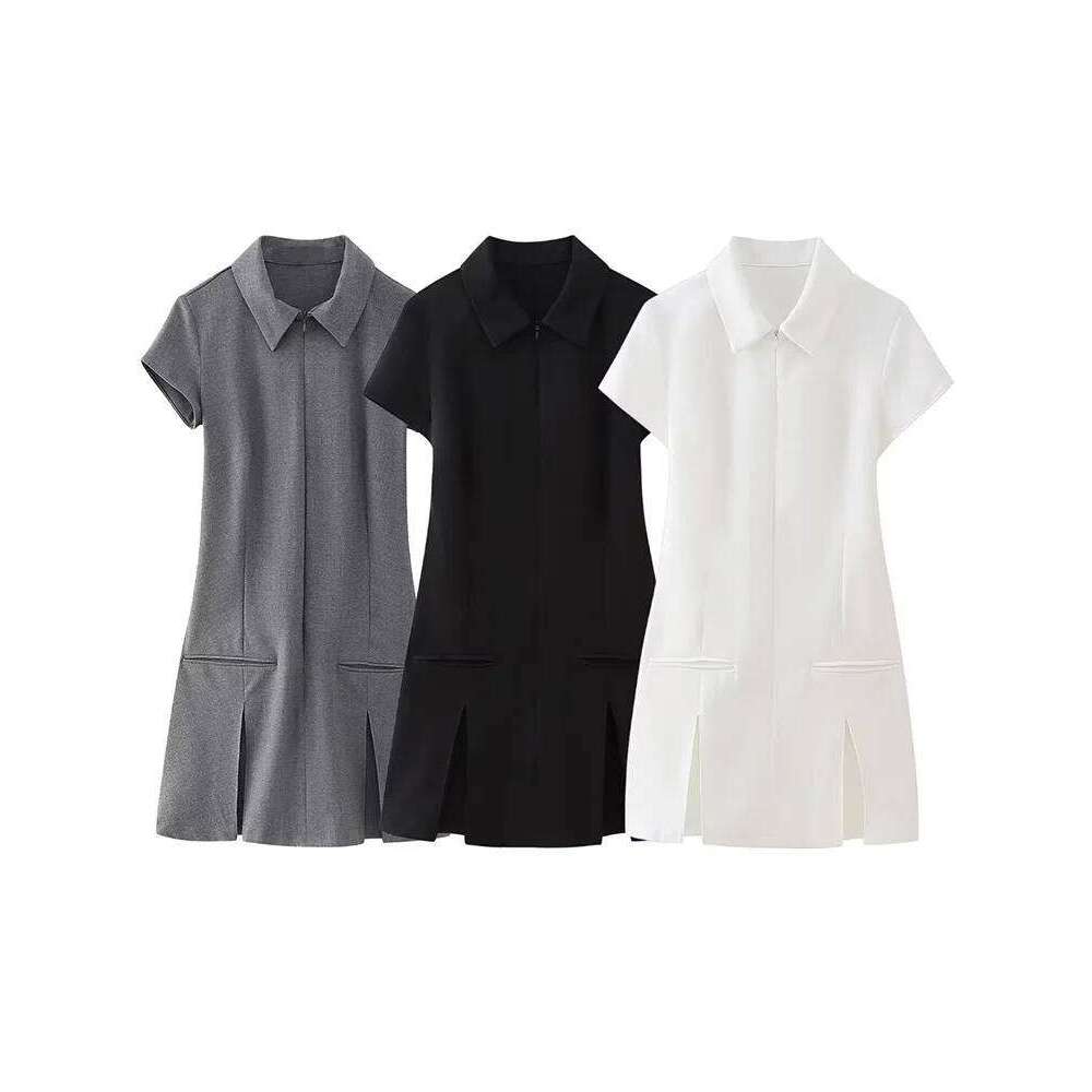 Willshela Women Fashion Solid Pleated Front Zipper Mini Dress Vintage Lapel Neck Short Sleeves Female Chic Lady Dresses XJ260225