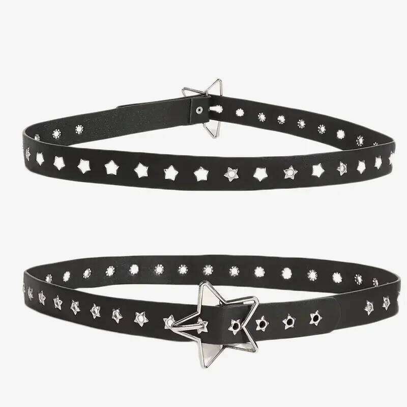 Star Eye Rivet Goth Double Pin Buckle Man/woman Fashion Casual Punk Style Pu Leather Waistband for Jeans Y2K Belt Y260225