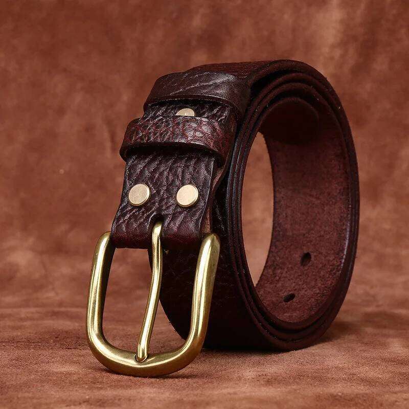 3.8CM Pure Thick Cowhide High Quality Genuine Leather Belts for Men Brand Strap Male Brass Buckle Business Jeans Cowboy Cintos Y260225