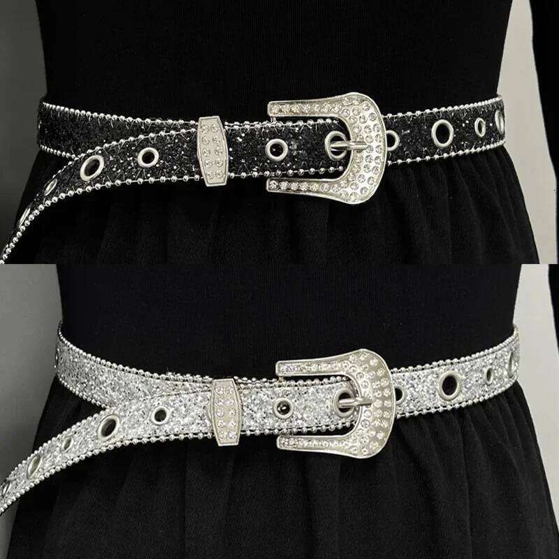 2026 Punk Rhinestone Brand Y2K Bling Sequin Designer Belts Pu Fashion Waistband Jeans Pants Decor Belt for Women Men Y260225