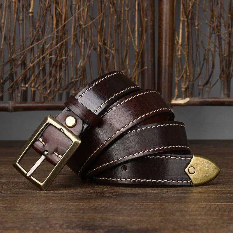 3.3CM Pure Cowhide High Quality Genuine Leather Belts for Men Women Strap Male Brass Buckle Jeans Cowboy Thickened Both Sides Y260225