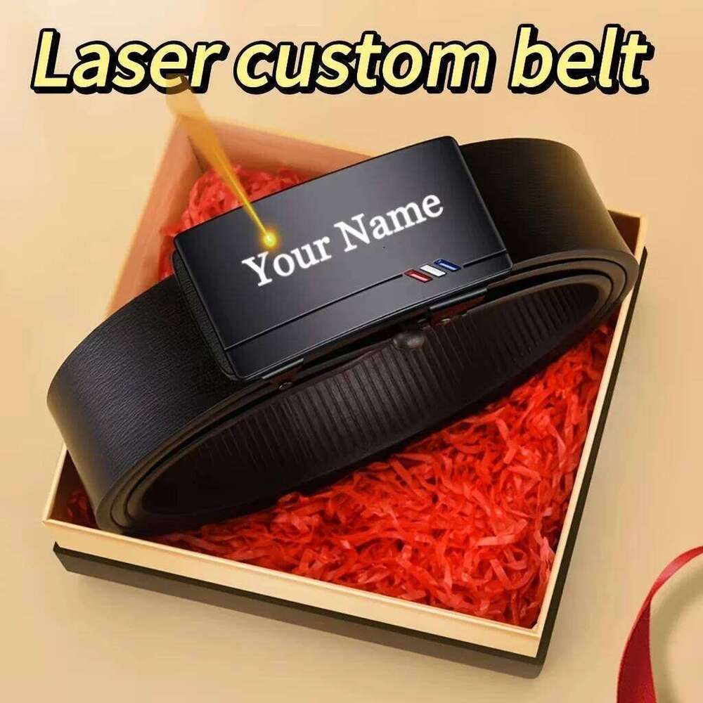 Personalized Men's Custom Engraved Name PU Leather Belt, Automatic Alloy Buckle Business Waistband, Gift for Father's Day Y260225