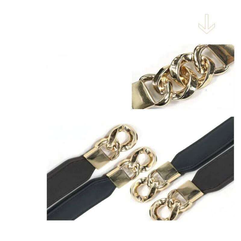 Golden round buckle elastic waistband suitable for matching dresses, shirts, long coats, etc Y260225