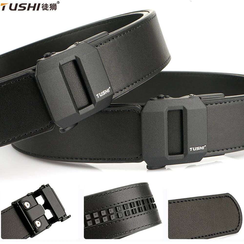 TUSHI Official men Leather Tactical Golden Alloy Buckle Natural Cowhide Jeans Belt Trouser Military Girdle IPSC Accessories Y260225