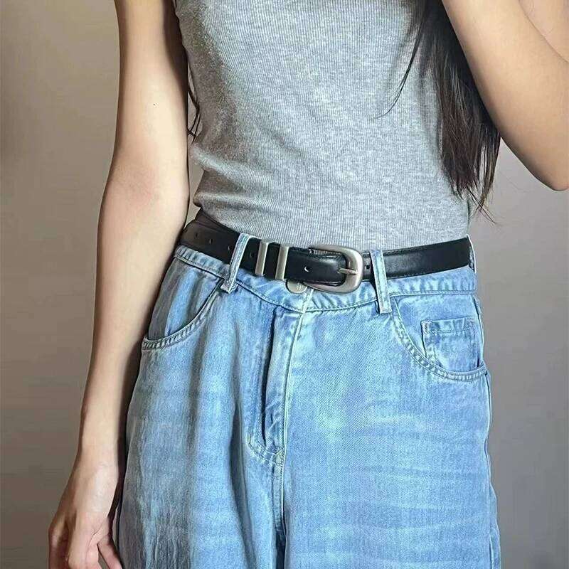 Unisex Vintage Genuine Leather Cowskin Waistband Black with Silver Buckle Men and Women Fashion Belt for Jeans Pants Y260225