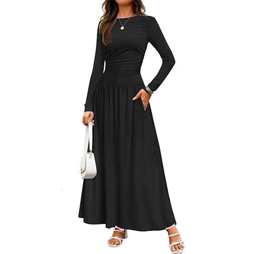 Autumn New Arrivals Women Long Sleeve Maxi Dress Comfortable Fit Ruched Detail Multi Color for Casual Everyday Wear XJ260225