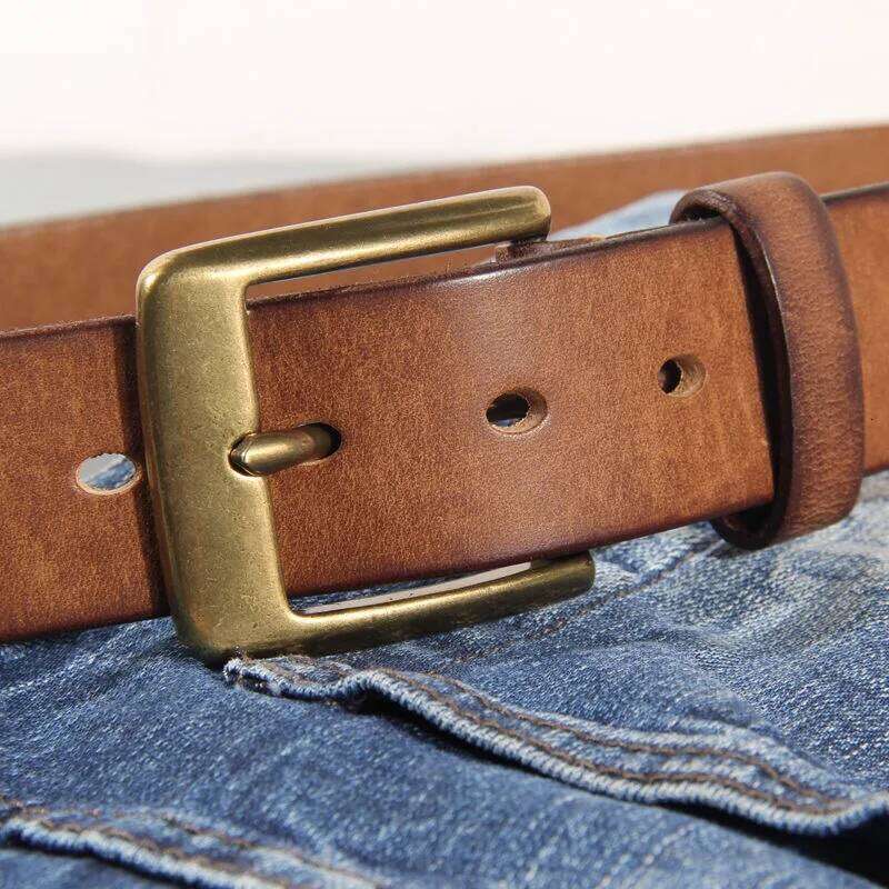 Vintage Luxury Handmade Leather Copper Buckle Man's Cinturon Gotico Cowhide Retro All-match Casual Jeans Soft Belt ABC Y260225