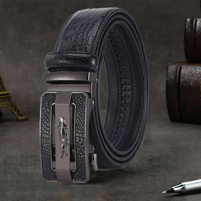 Men's Fashion Crocodile Pattern Alloy Automatic Buckle Strap Casual Business Style Jeans Belt Y260225