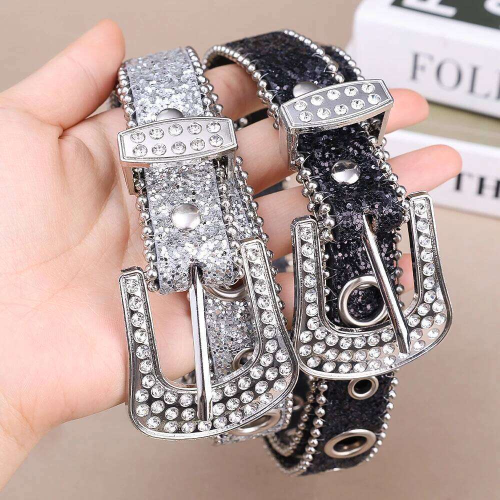 2026 Punk Rhinestone Brand Y2K Bling Sequin Designer Belts Pu Fashion Waistband Jeans Pants Decor Belt for Women Men Y260225