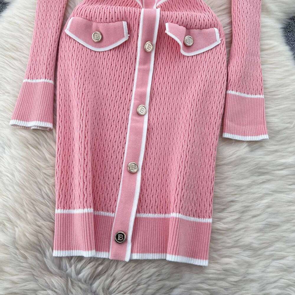 YuooMuoo Women 2024 New Autumn Winter O-neck Brand Buttons Knitted Sweater Dress Lady Bodycon Mini Party Vestidos Outfits XJ260225
