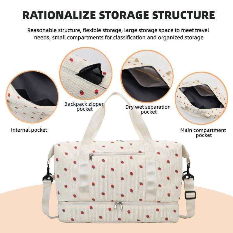 Corduroy Tote Large Capacity Carry On Travel Bag With Shoe Compartment Sports Fitness For Women Duffle Bags Y260225