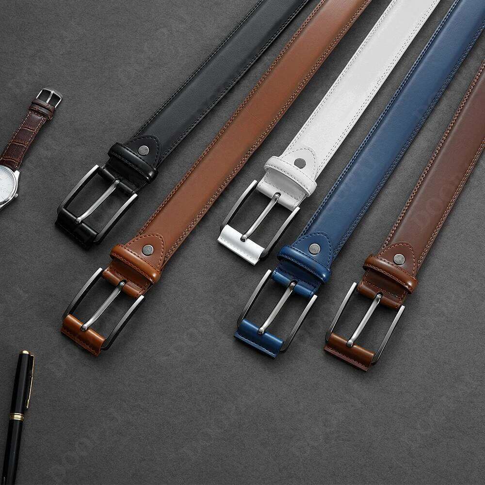 Men High Quality Genuine Leather LONG Large Pin Metal Automatic Buckle Belts Strap Male Y260225