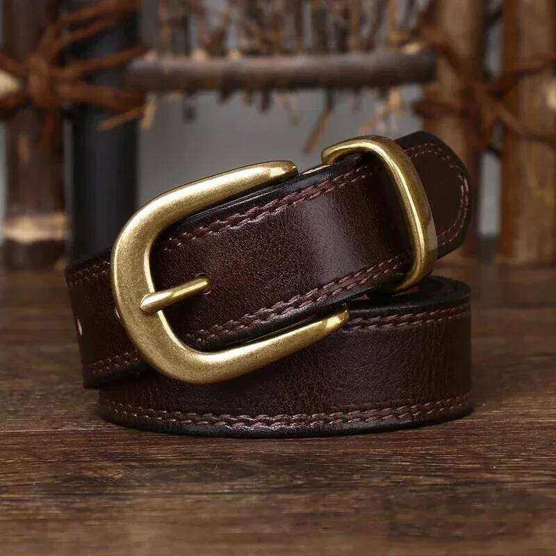 2.8 CM Pure Cowhide Genuine Leather Ladies High Quality Jeans Brass Buckle Cowboy Fashion Designer Belts for Women luxury Y260225