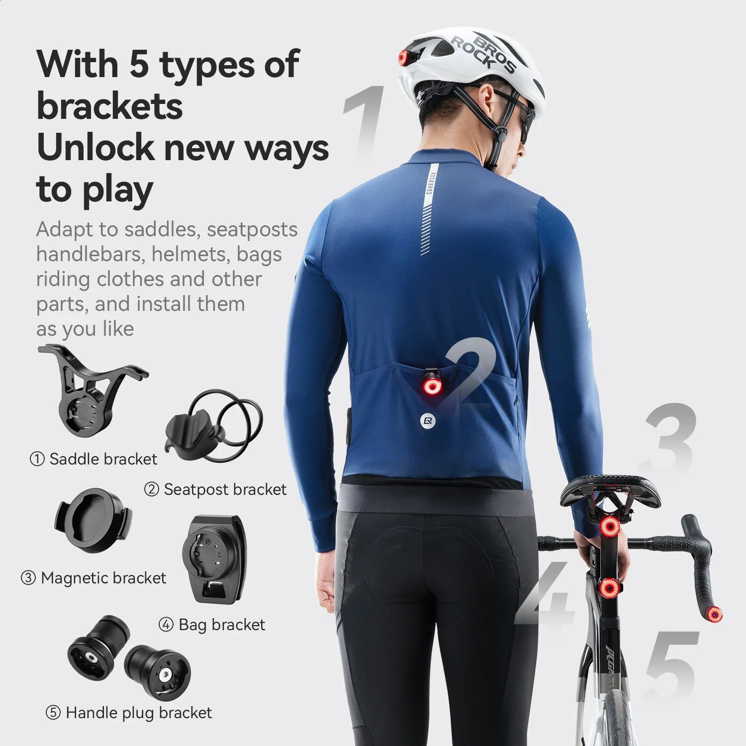 ROCKBROS Bicycle Handlebar End Lights IPX6 Bike Rear Light 5 modes Bike Lamp Intelligent Brake Sensor Safety Night Riding 260202