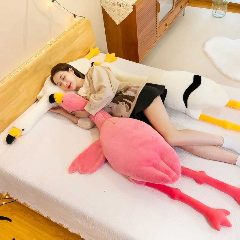 180cm Big Pink Ins Flamingo Doll Stuffed Toy Soft Big Pillow Girl Heart-shaped Rag Bed Leg Kawaii Birthday Christmas Gift X260225