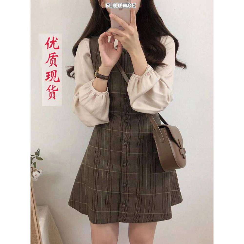 Cute Mini New Year Date Dresses Sleeveless Vest Women Korea Japanese Style Design Retro Vintage Plaid Button Shirt Dress 11021 XJ260225