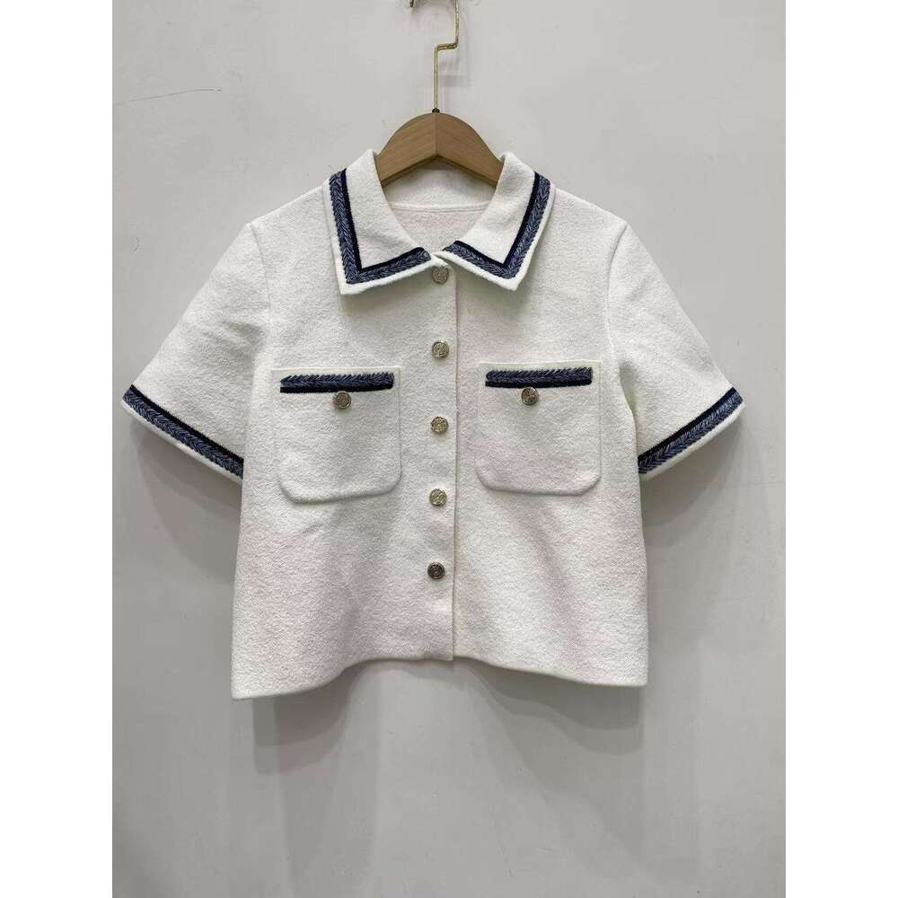 2026 Spring New French Elegant Style Small Fragrance Lapel Color-Block Knitted Cardigan Jacket + Skirt Set for Women