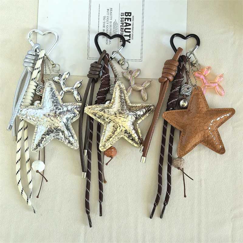 Y2k Leather Rope Keychain Star Cute Dachshund Bag Pendant 3d Creative Cartoon Keyring Anti-lost Mobile Phone Lanyard Bag Pendant H260225