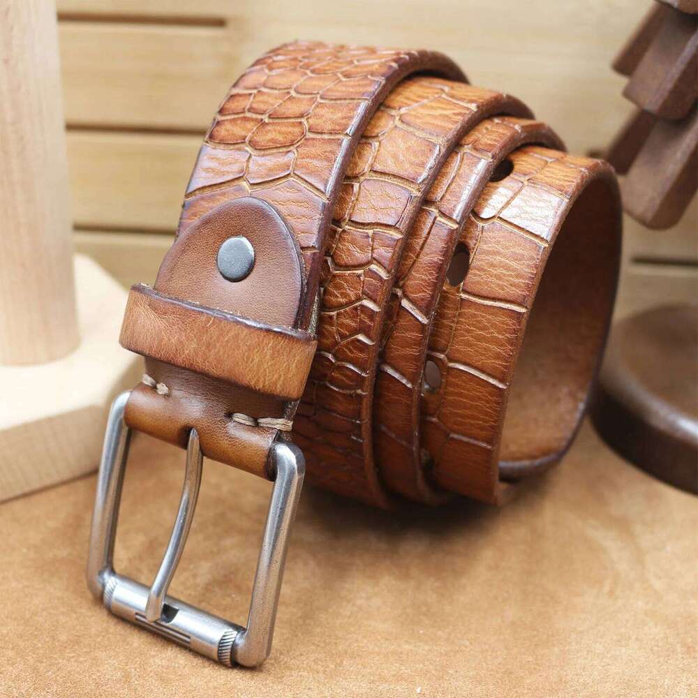3.8CM New Style Men Italian Thickened Pure Cowhide Crocodile Pattern Genuine Leather Belt Male Retro Versatile Jeans Strap Belts Y260225
