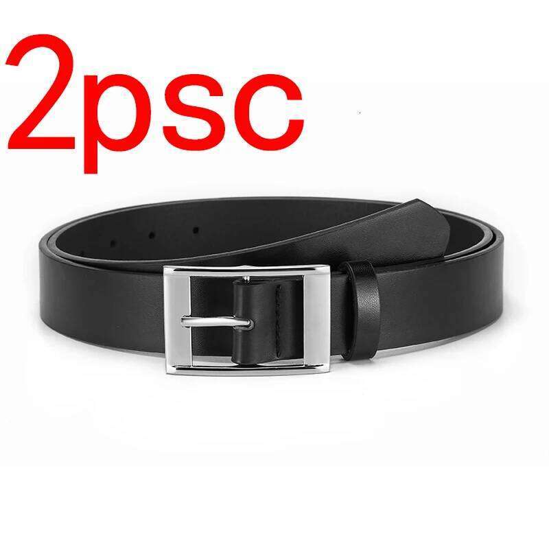2pcs New Men's Silver Square Buckle Waist Belt, Casual Fashionable, Exquisite And Durable, Suitable For Pairing With Jeans Y260225