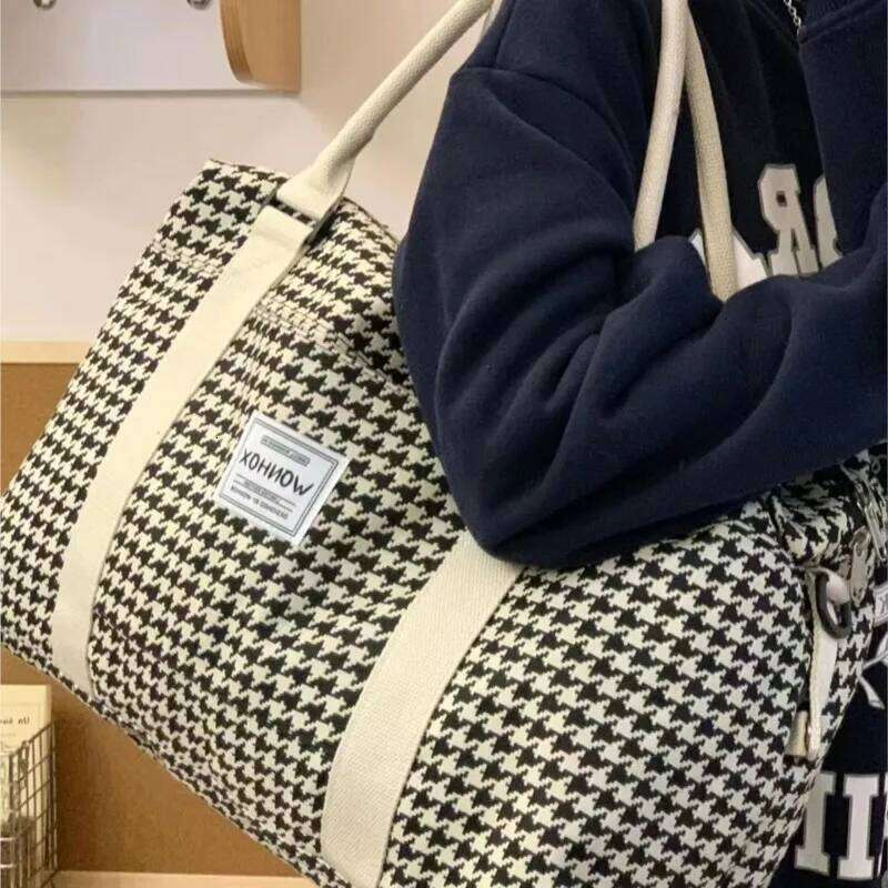 Fashion Houndstooth Handbag Women Lightweight Travel Large Capacity Shoulder Bags Ladies Versatile Classic Crossbody Luggage Bag Y260225