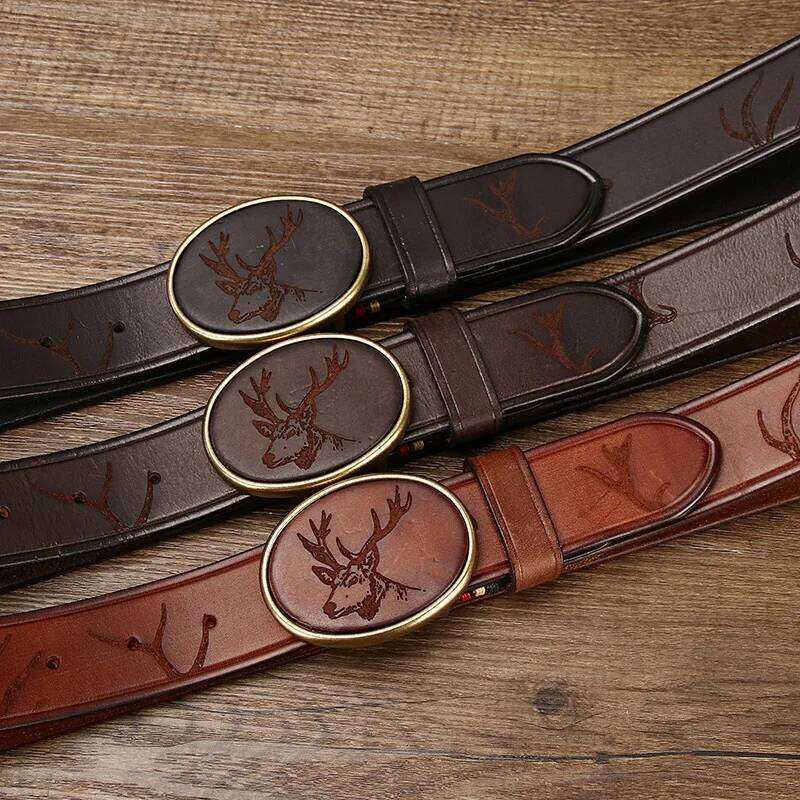 3.8CM Pure Cowhide High Quality Genuine Leather Belts for Men Brand Strap Male Brass Smooth Buckle Jeans Cowboy Cintos Luxury Y260225