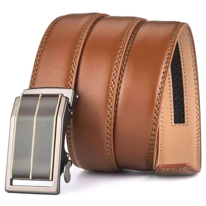 Plyesxale Automatic Buckle Brown 2024 Brand Designer Mens Belts Luxury Genuine Leather Belt For Men High Quality B10 Y260225