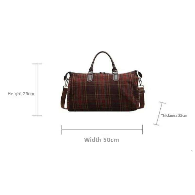 1pcs Handheld Large Capacity Retro Plaid Crossbody Gym Bag Short Trip Business and Travel Luggage Tote Y260225