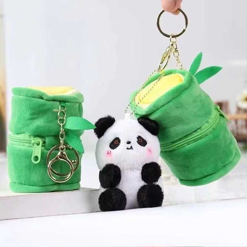 Plush Panda Bamboo Tube Keychain Cartoon Panda Doll And Bamboo Tube Keyrings Pendants Lovely Panda Doll Key Chain Hanging H260225