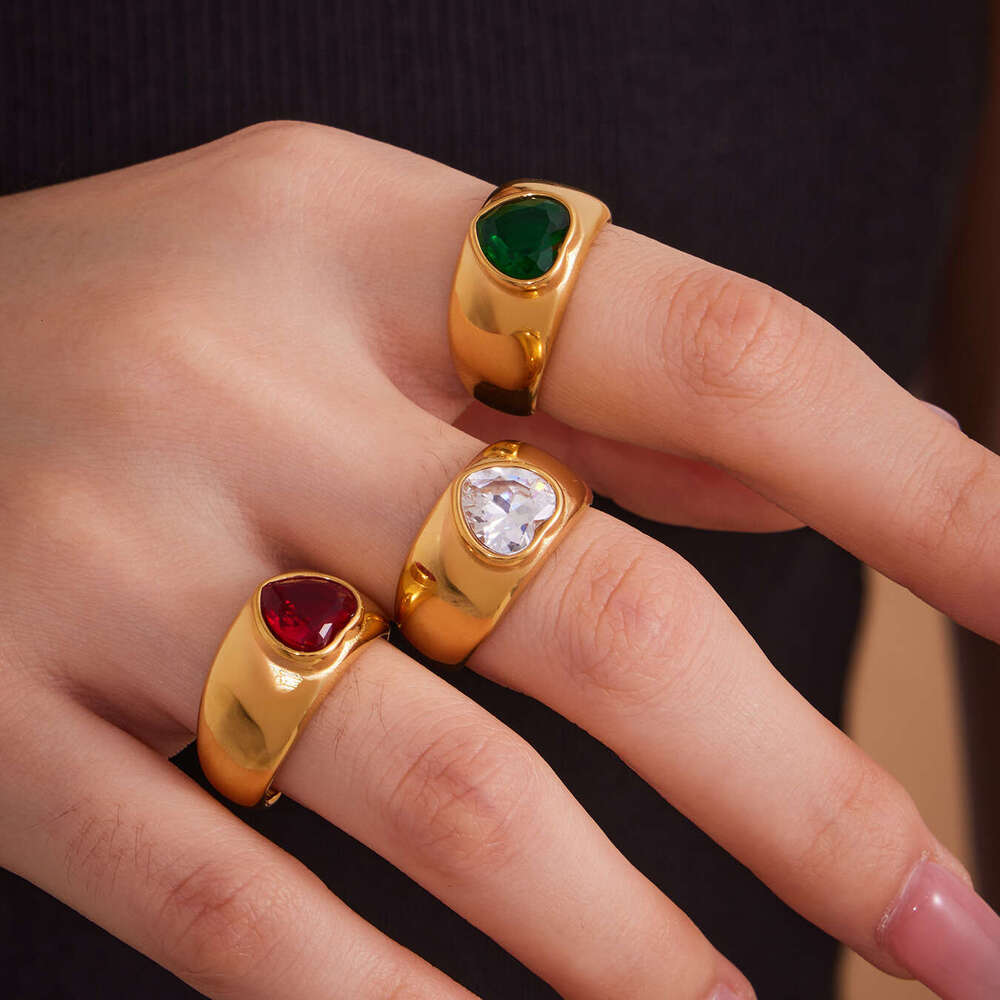 new heart-shaped colorful zircon for women, exaggerated geometric design with diamonds, European and American open ring wholesale