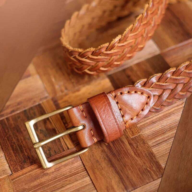 Designer Retro Brass Copper Buckle Hand-woven Vegetable Genuine Leather Casual Versatile Soft Jeans Belt Universal Style Y260225