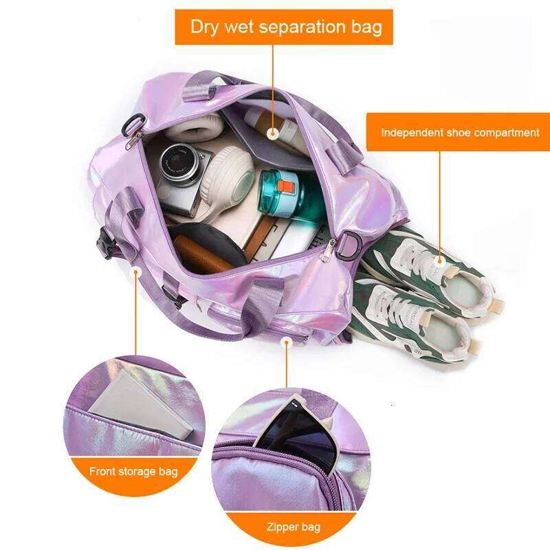Holographic Glamour Duffel Bag Spacious,Stylish Shoulder Tote with Shoe Compartment for Effortless Weekend Escapes - Y260225