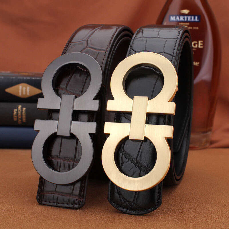 Luxury Belt For Men, Genuine Leather Business Style, Crocodile Pattern Top Layer Cowhide Smooth Buckle Belt,