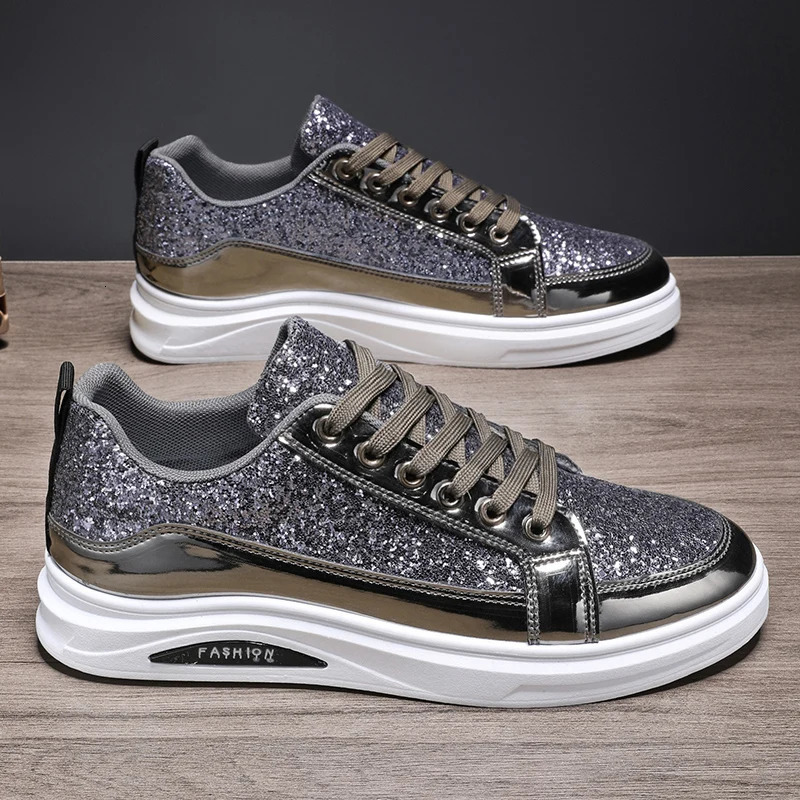 Spring and Autumn Personalized Sequin Mens Shoes Fashionable British Style Casual Trendy Versatile LowTop Sports Sneakers 260208