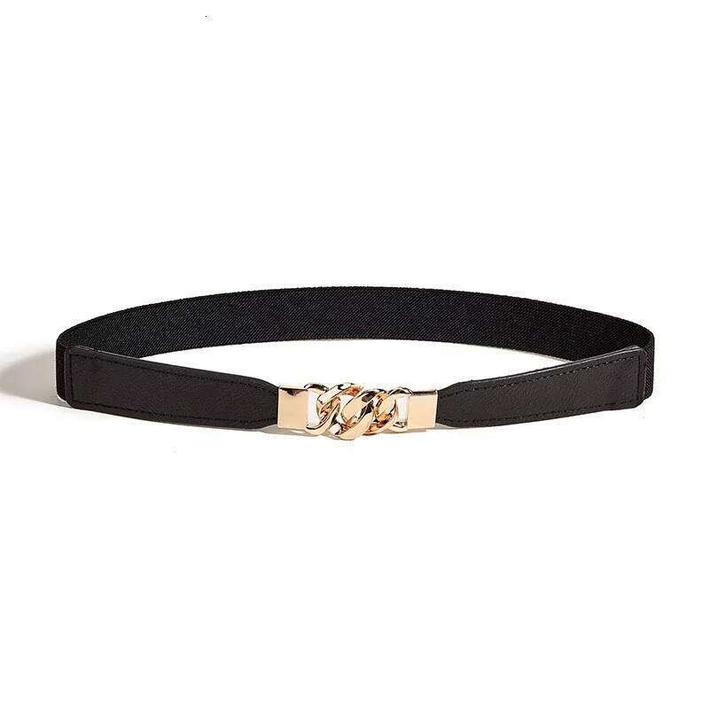 Golden round buckle elastic waistband suitable for matching dresses, shirts, long coats, etc Y260225