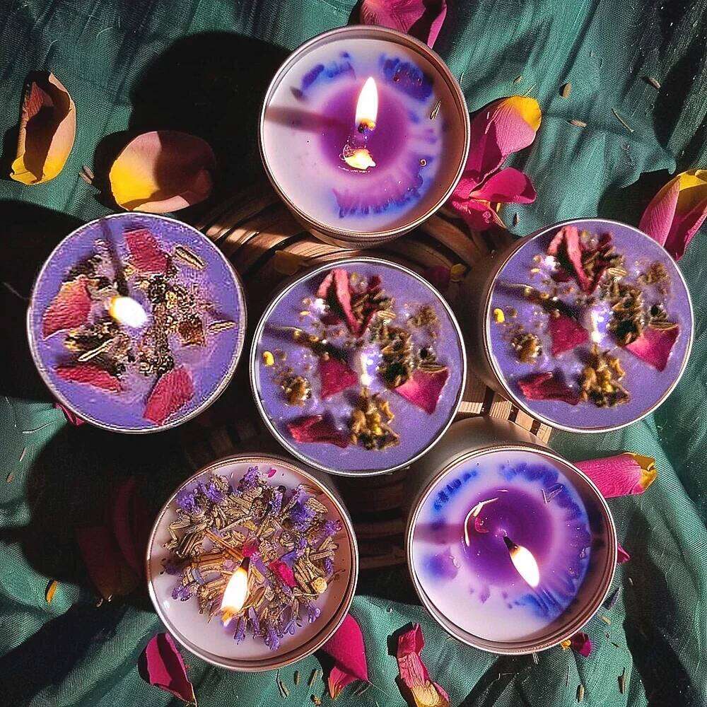 0.53OZ Mini Spell Intention Tea Light Unscented Witch Manifestation Candles with Dried Flowers Crystal H260225