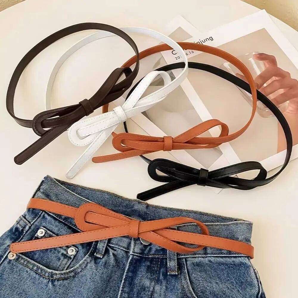Retro Y2k Women's Alloy Buckle Adjustable Skinny Straps Pu Leather Thin Waist Belt Y260225