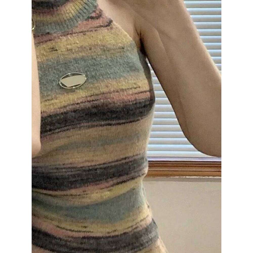 Y2k Aesthetic Contrast Color Stripe Sexy Dresses Women Halter Sleeveless Grunge Dress Harajuku Knitted Bodycon Mini Vestidos XJ260225